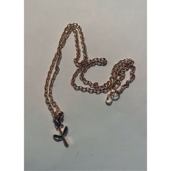 Blue AND GOLD ROSE NECKLACE - Picture 5 of 5